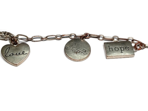 Vtg 90s Faith, Hope, Love Word Bracelet - image 1