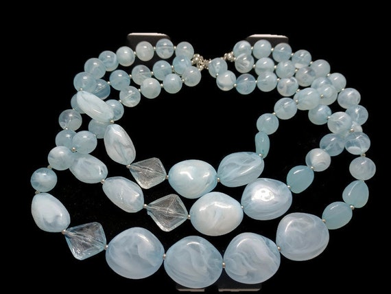 VTg 80s Ice Blue Acrylic Bead 3 Strand Necklace - image 3