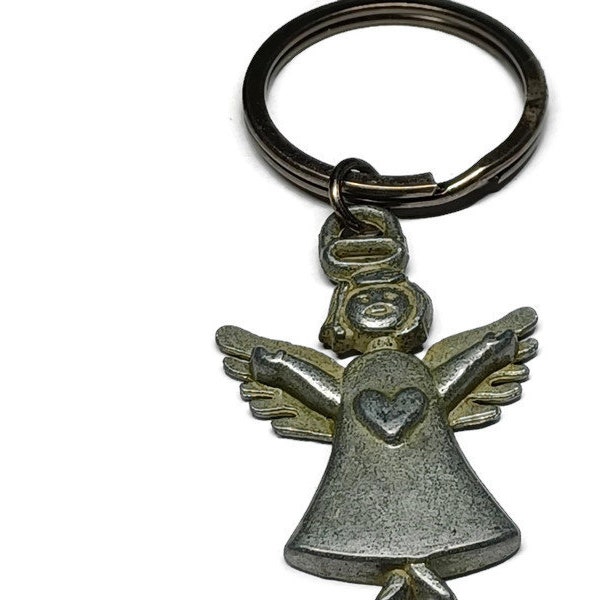 Vtg 90s Homespun Pewter Angel Key Chain