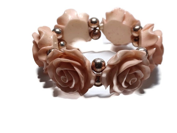 Vtg 90s Resin Pink Rose Bracelet - image 1