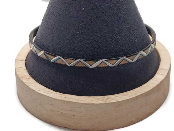 Vtg 80s 2 Black Silver Tone Stackable Bangle Brac… - image 3