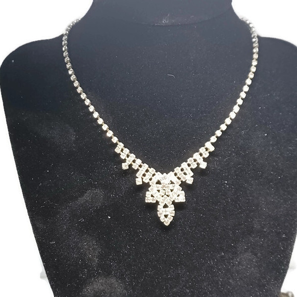 Vtg 90s Rhinestone Formal Necklace