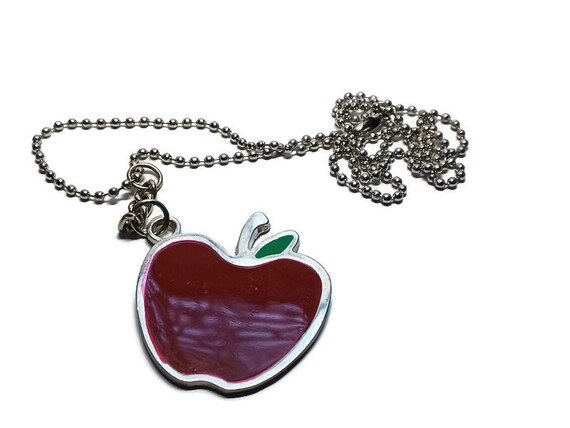 Vtg 90s Enamel Red Apple On Ball Chain Necklace - image 3