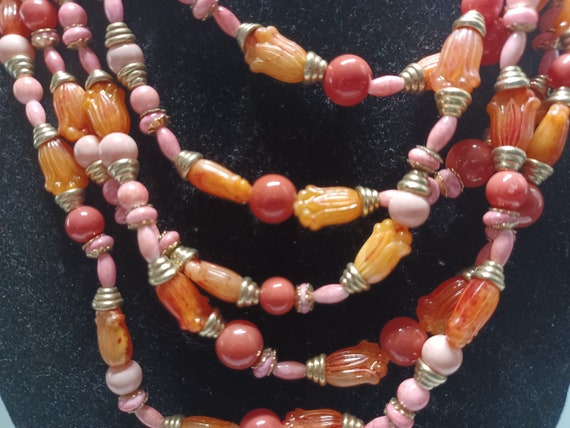 Vtg 90s Orange And Pink Bead Choker Necklace - image 2
