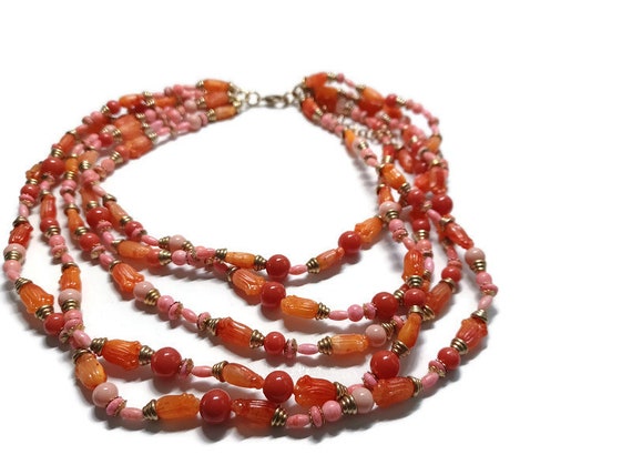 Vtg 90s Orange And Pink Bead Choker Necklace - image 3