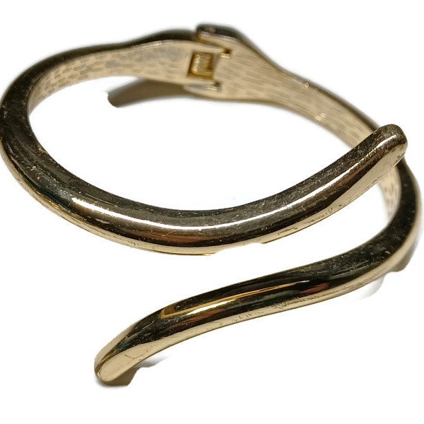 Vtg 80s Gold Tone Snake-Style Hinged Cuff Bracelet