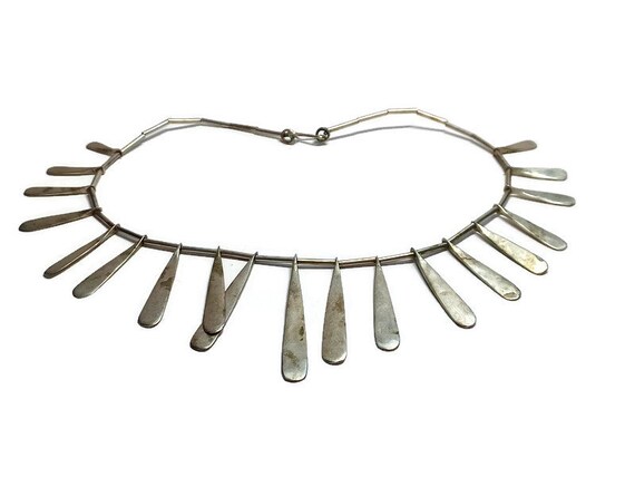 Vtg 80s Silver Tone Tribal Prong Necklace - image 3