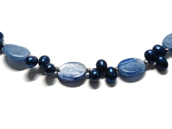 Vtg 90s Blue Sodalite And Blue Glass Bead Necklace - image 2