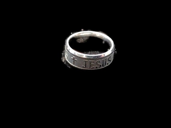 Vtg 90s Stainless Steel Laser Cut "JESUS" Ring Si… - image 1