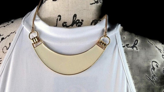 Vtg 70s Enamel Ivory Bib Necklace - image 1