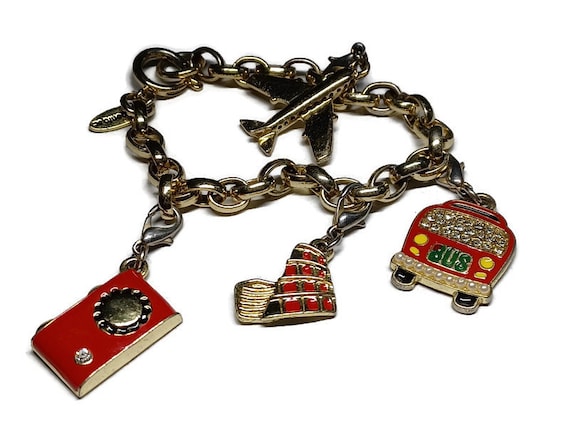 Vtg 80s Argento Vacation Themed Charm Bracelet Etsy Australia