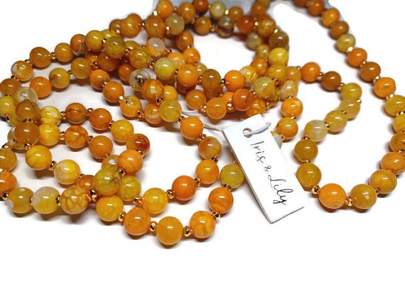 Vtg 90s Iris And Lily Orange Jasper And Gold Tone… - image 3