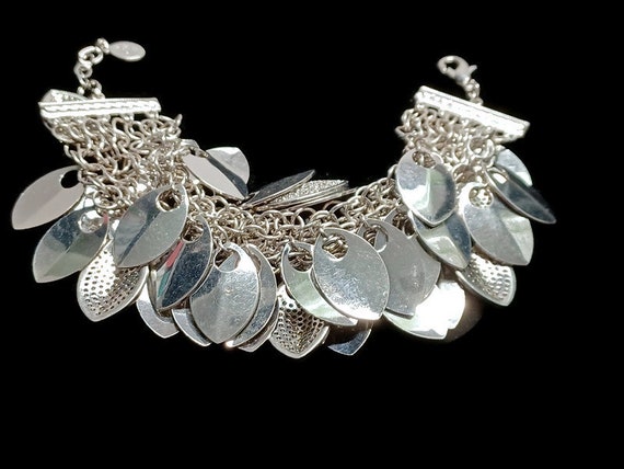 Vtg 90s Matching Silver Tone Bracelet And Earrings - image 5
