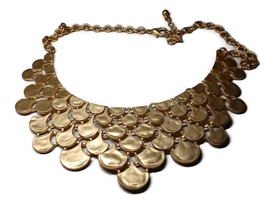 Vtg 80s Gold Tone Bib Necklace - image 1