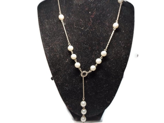 Vtg 90s Claire's Faux Pearl Y Necklace - image 1