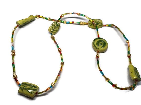 Vtg 80s Ceramic Bead And Glass Bead Necklace - image 2