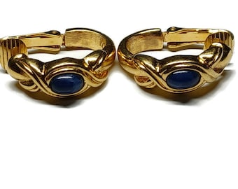 Vtg 80s Classic Gold Tone Clip-On Earrings With Blue Stone