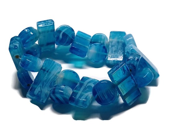 Vtg 90s Blue Glass Bead Bracelet - image 2