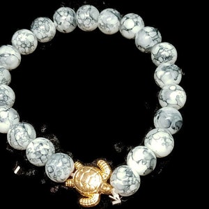 VTG 90er Jahre Karte Jaspis Goldfarbene Meeresschildkröte Armband