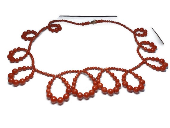 Vtg 80s Red Jasper Bead Necklace - image 3