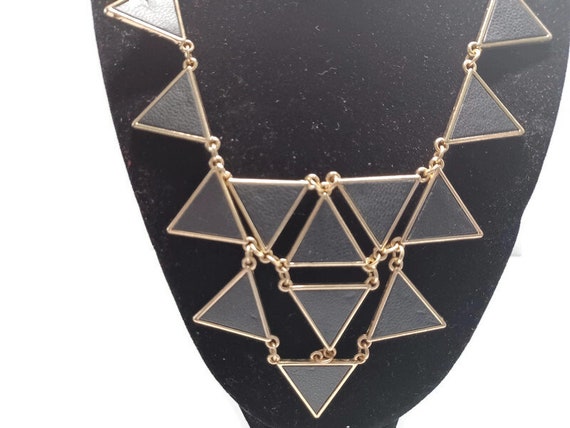Vtg 80s Black Triangles Bib Necklace - image 2