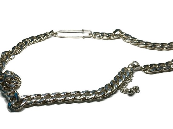 Vtg 80s Silver Tone Heavy Chain Men's Necklace Wi… - image 1