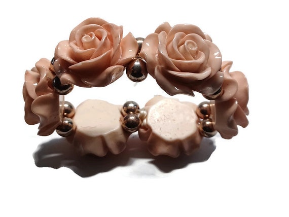 Vtg 90s Resin Pink Rose Bracelet - image 3