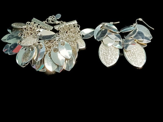 Vtg 90s Matching Silver Tone Bracelet And Earrings - image 1