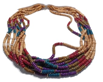 Vtg 80er Multi-Color Multi-Strang Perlenkette
