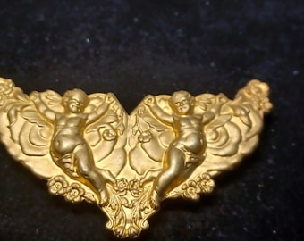 Vtg 80s Golden Cherub Belt Buckle