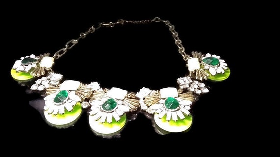 Art Deco Style Chunky Necklace in Greens - image 1