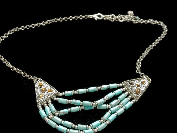Vtg 80s  Art Deco Style Turquoise And Tiger's Eye… - image 3