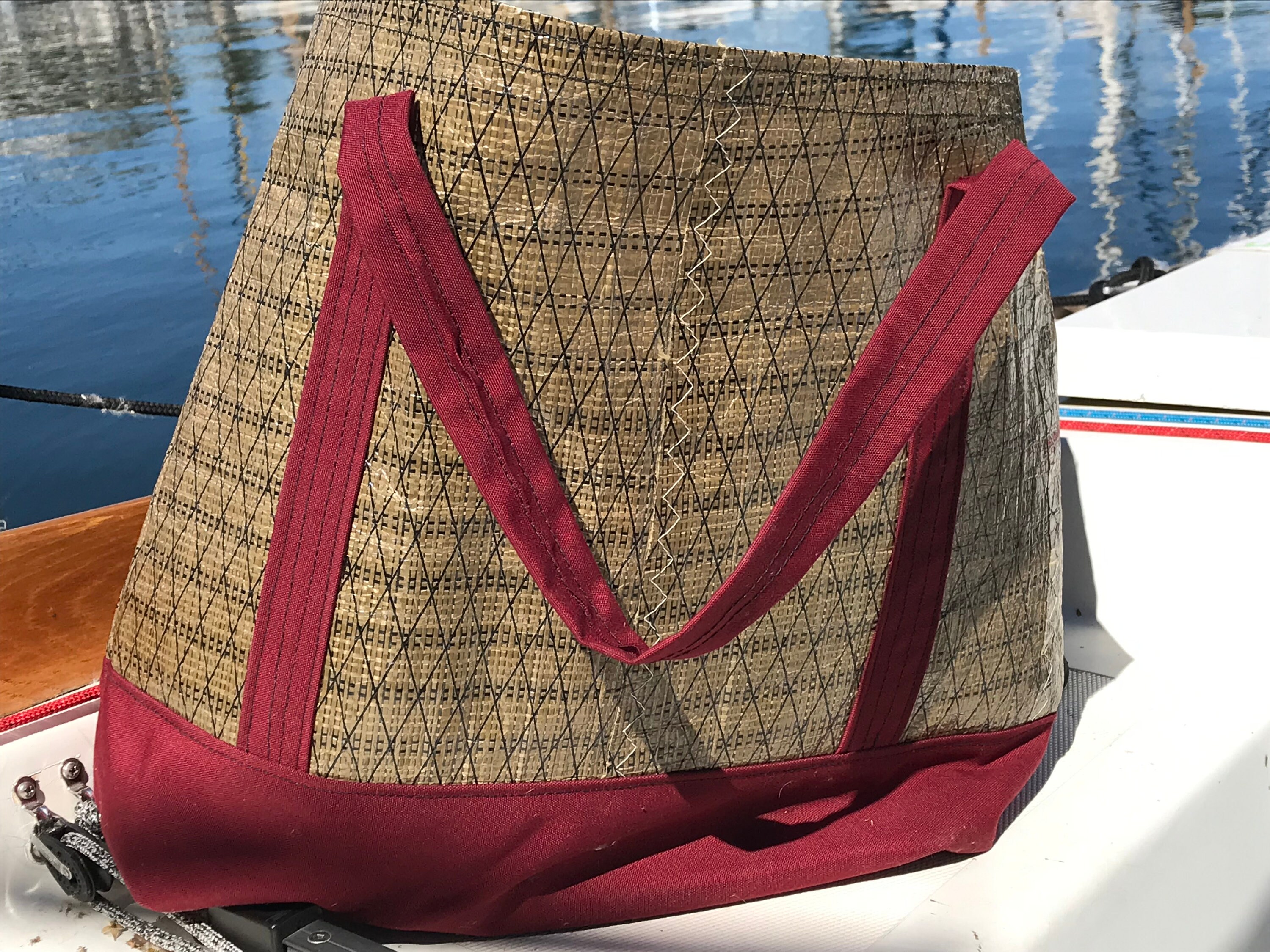 Recycled Sail Bag, Sailcloth Tote, Blue and Red