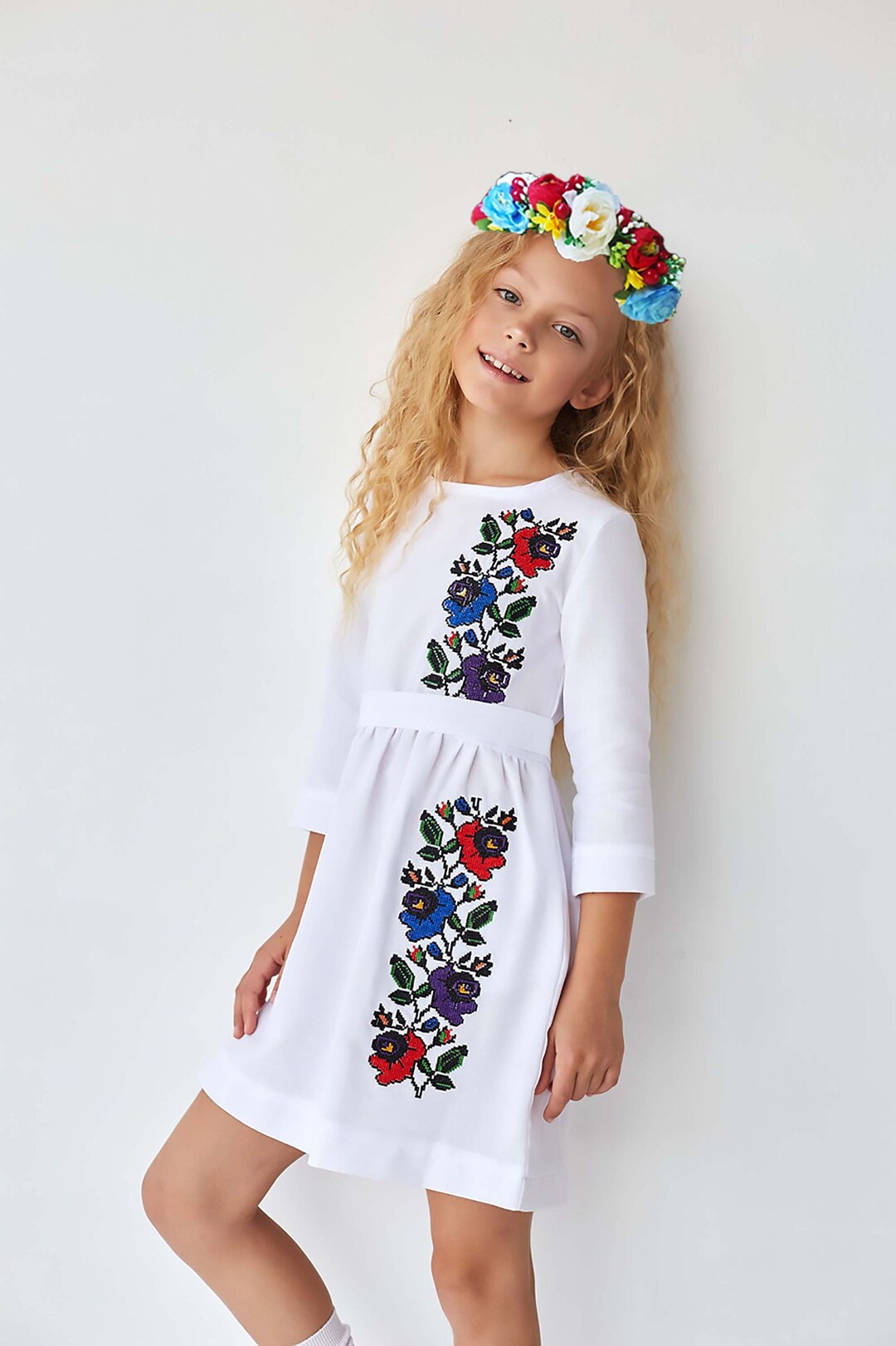 Amazing White Dress+ WREATH( Flower Crown) for a Girl 2-13 Year of ...