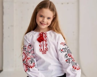 Embroidered blouse for a girl with a "FLORAL" embroidery. Blouse with Ukrainian ornaments.