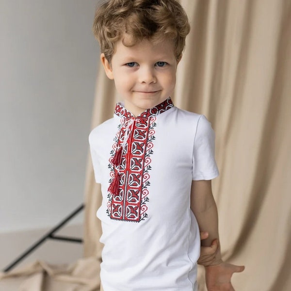 Summer short sleeve  embroidered Ukrainian shirt, sorochka (vishyvanka) for a boy :2-12