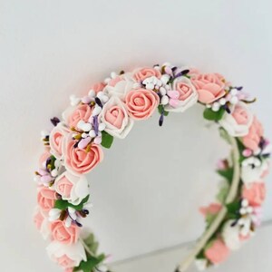 Ukrainian hoop with pink flowers. Accessory for girls. Ukrainian vinok. A gift for a girl. Flower crown. Children&#39;s headpiece.