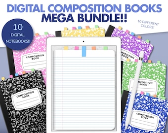 Paquete de cuadernos de composición digital, cuadernos PDF de 10 materias (Goodnotes, Xodo)