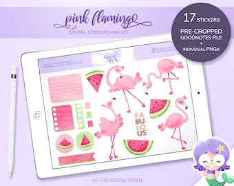 Pink Flamingo Planner Stickers Mini Kit, Goodnotes PNG (Digital Download)