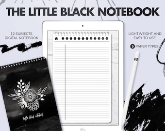 Cuaderno digital negro de 12 temas, notas de reuniones (PDF)