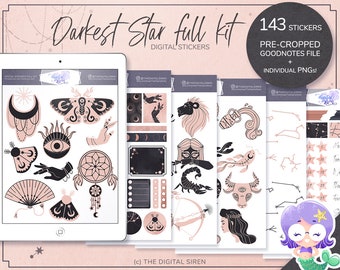 Rose Gold Astrology Digital Stickers, Goodnotes Planner Kit (PNG)