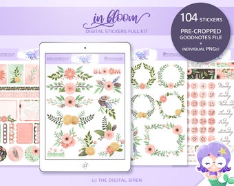 In Bloom Floral Digital Stickers, Goodnotes Planner Kit (PNG)