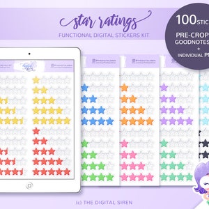 Star ratings functional stickers kit, 5 stars rating stickers pre cropped for goodnotes, individual PNG for notability, zoomnotes, xodo