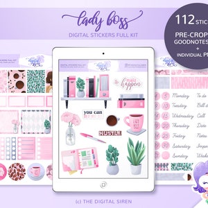 Lady Boss digital stickers full kit, digital planner stickers pre cropped for goodnotes, individual PNG for notability, zoomnotes, xodo