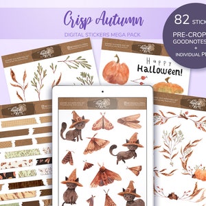 Bujo stickers digital, Fall Halloween digital planner stickers, precropped digital stickers for Goodnotes, individual PNG notability, xodo