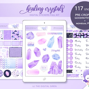 Healing Crystals digital stickers full kit, digital planner stickers pre cropped for goodnotes, individual PNG for notability, zoomnotes