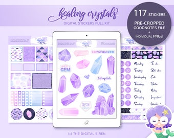 Healing Crystals digital stickers full kit, digital planner stickers pre cropped for goodnotes, individual PNG for notability, zoomnotes