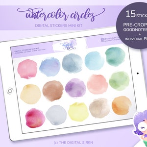 Watercolor Circles digital sticker mini kit, functional planner stickers pre cropped for goodnotes, individual PNG for notability, zoomnotes