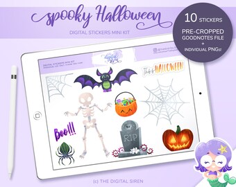 Halloween Digital Planner Stickers, Spooky Mini Kit (Goodnotes, PNG)