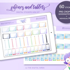 Phones and tablets digital stickers mini kit, digital planner stickers pre cropped for goodnotes, individual PNG for notability, zoomnotes